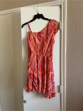 Free People One-Shoulder Multicolor Stripe Summer Dress (Red, Pink, Orange)